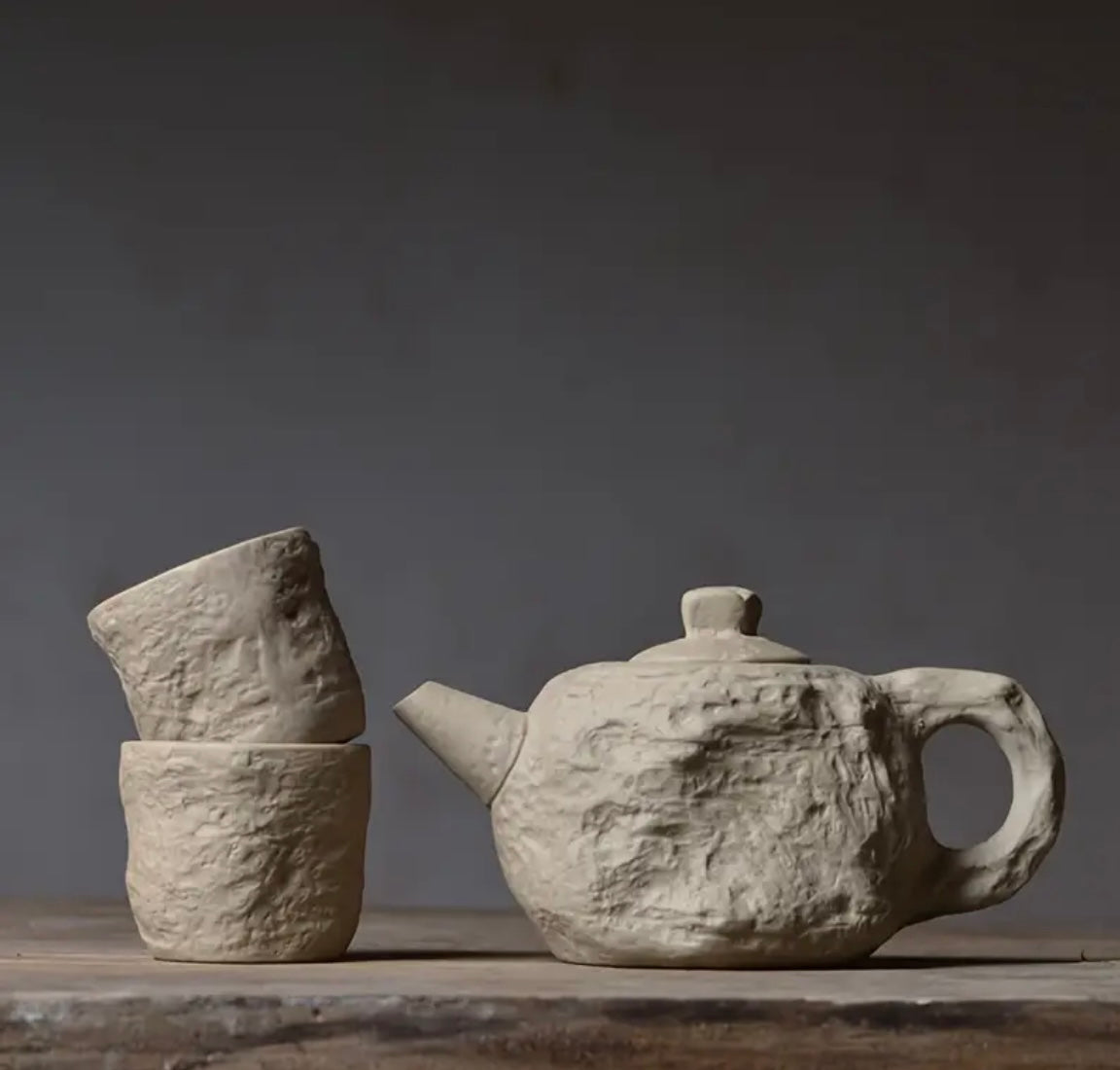 Stone Texture Teapot Set with 2 Cups – Modern Liminal Design