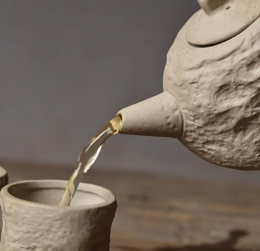 Stone Texture Teapot Set with 2 Cups – Modern Liminal Design