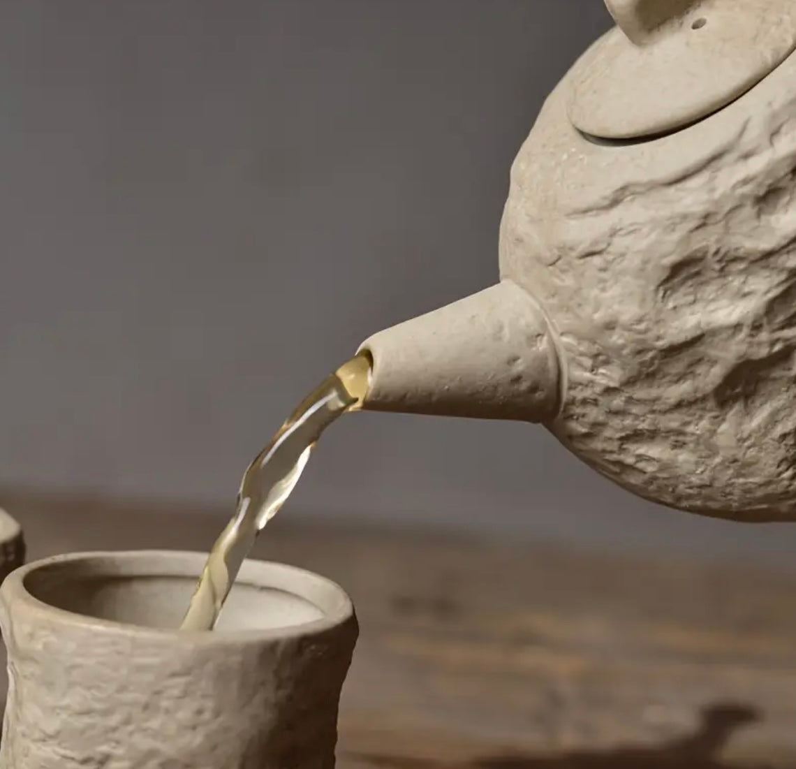 Stone Texture Teapot Set with 2 Cups – Modern Liminal Design