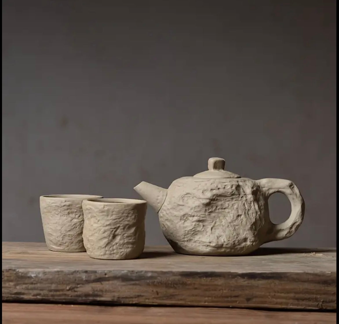 Stone Texture Teapot Set with 2 Cups – Modern Liminal Design